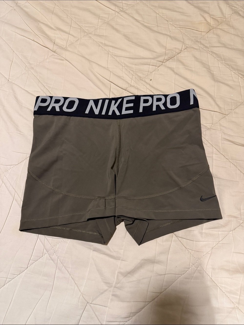 Nike Pro Women's Olive Performance Compression Shorts with Logo Waistband